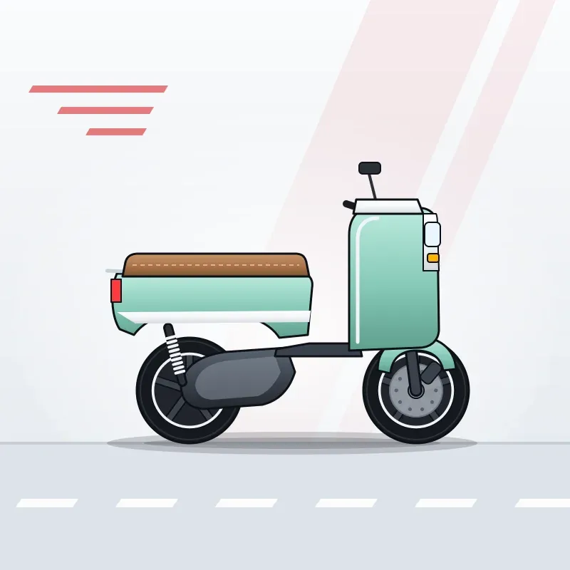 Ilustrasi Yamaha Fazzio Hybrid (Baru), skuter matic warna hijau mint dengan jok cokelat muda, tampak samping